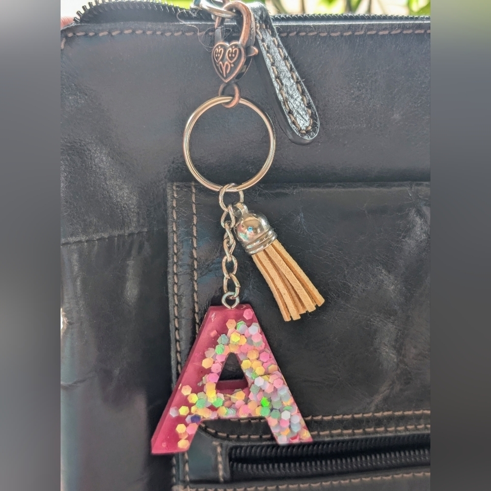 Letter A Resin Bag Charm Keychain - Picture 2 of 2